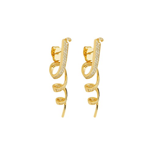 Imagem de Brinco Longo Espiral Cravejado Banho Ouro